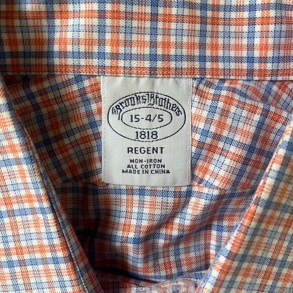 Brooks Brothers 1818 Shirt Mens Small 15 4/5 Regent Blue Orange Plaid Button Up - Picture 5 of 6